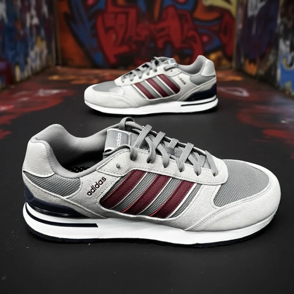 Adidas Run 80s Mens Size 12 Gray Red Stripes Retro Sneakers BNWT Casual Heat